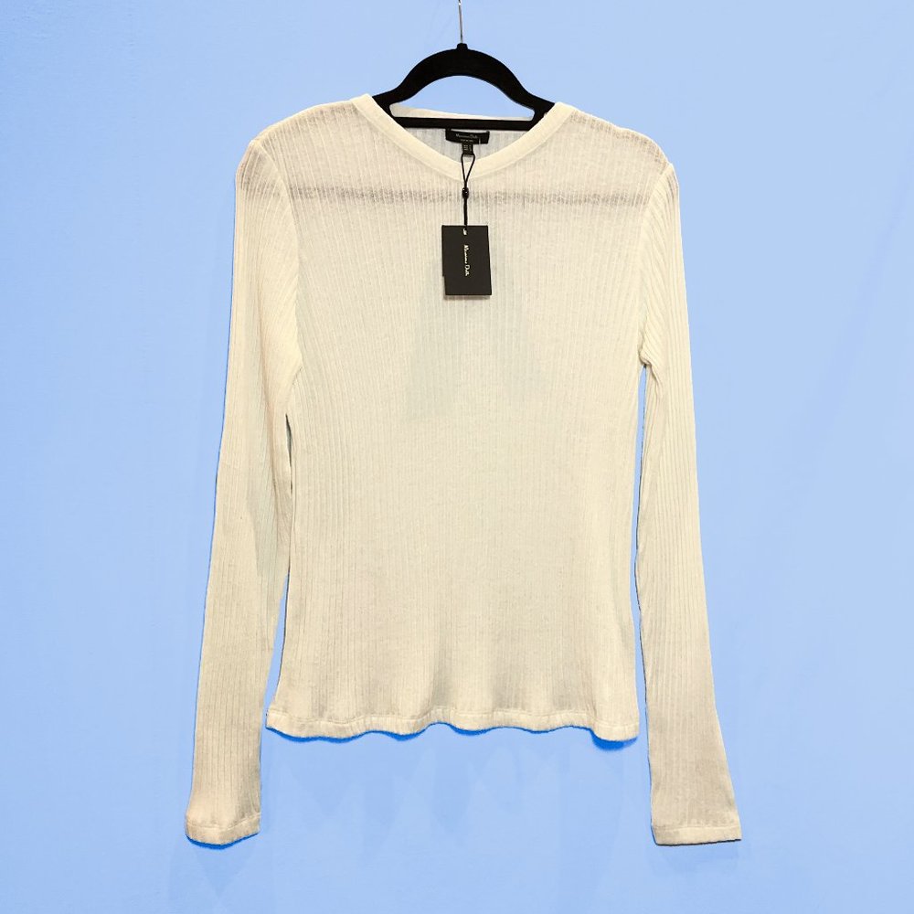 NWT Massimo Dutti Lightweight Wool Blend Ribbed Knit Top